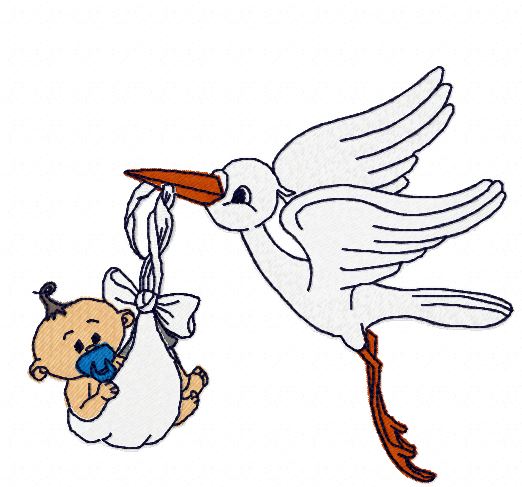 Machine Embroidery Design Stork delivering a newborn baby boy