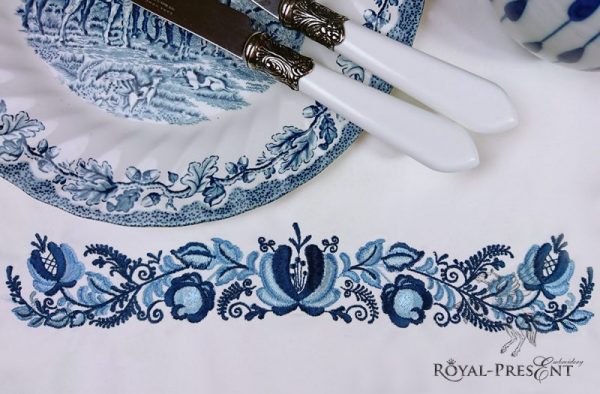 Machine Embroidery Design Blue Gzhel Border