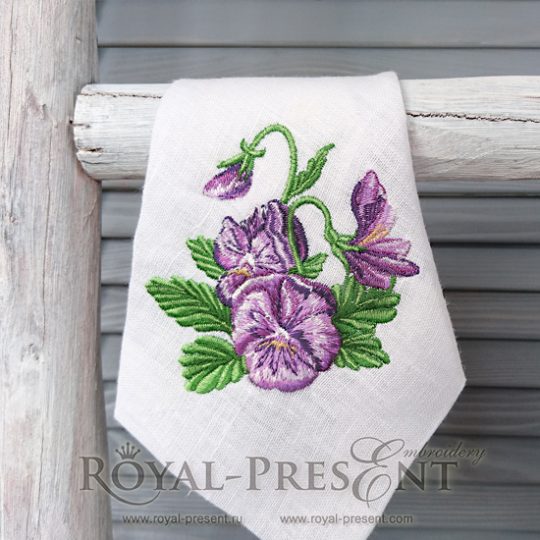 Machine Embroidery Design Purple pansy viola flowers Machine Embroidery Design Purple pansy viola flowers - 2 sizes