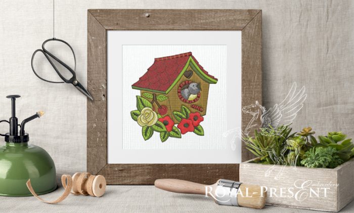 Free Machine Embroidery Design Birds With Nesting Box
