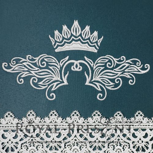Machine Embroidery Design Vintage Damask ornament with crown