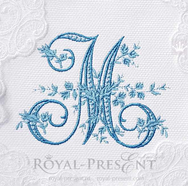 Floral monogram embroidery design letter M