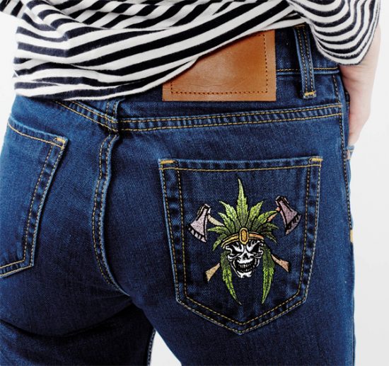 Machine Embroidery Design Skull with axes