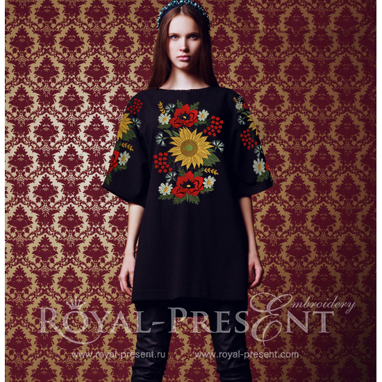 Folk Machine Embroidery Design Poppies & flowers