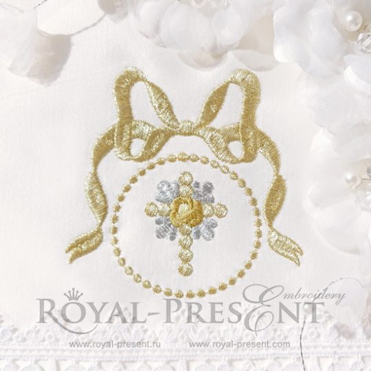Machine Embroidery Design Floral Cross & bow - 2 sizes