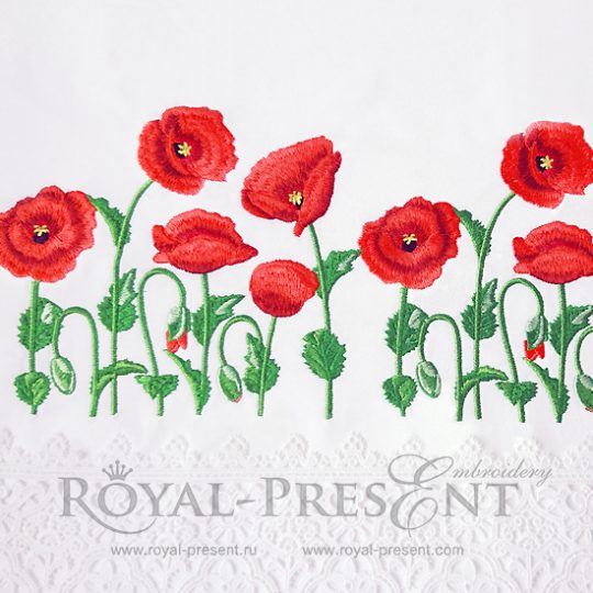 Machine Embroidery Design Poppy border Machine Embroidery Design Poppy border