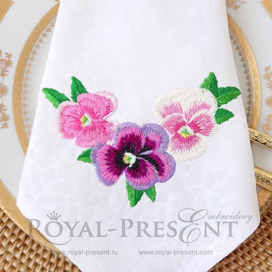 Machine Embroidery Design Pansies corner