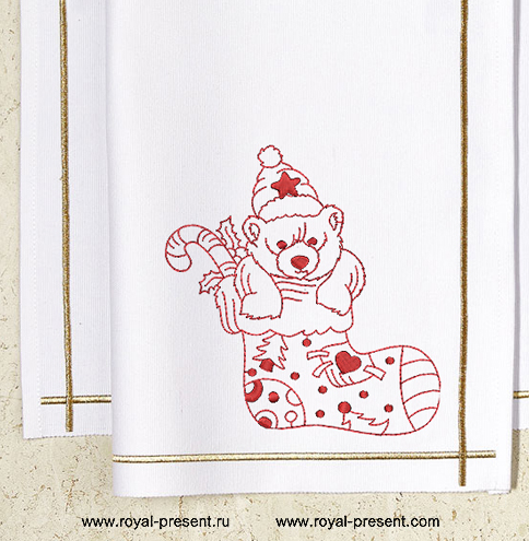 Machine embroidery design Christmas bear in stocking Machine embroidery design Christmas bear in stocking
