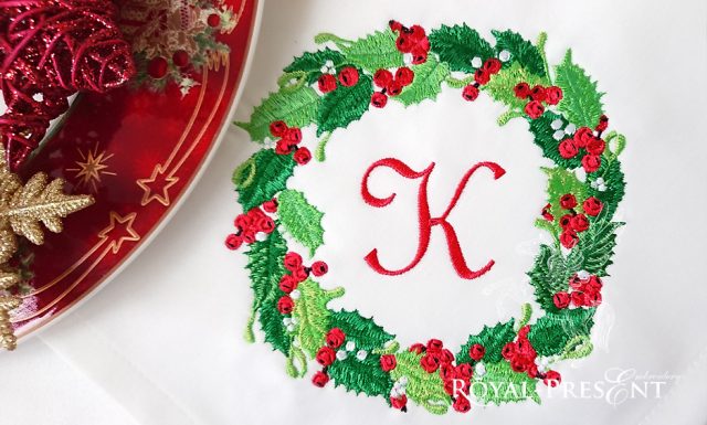 Machine Embroidery Design Christmas mistletoe wreath