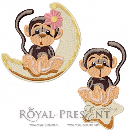 Machine Embroidery Designs Lovers Monkeys on a moon and star Machine Embroidery Designs Lovers Monkeys on a moon and star