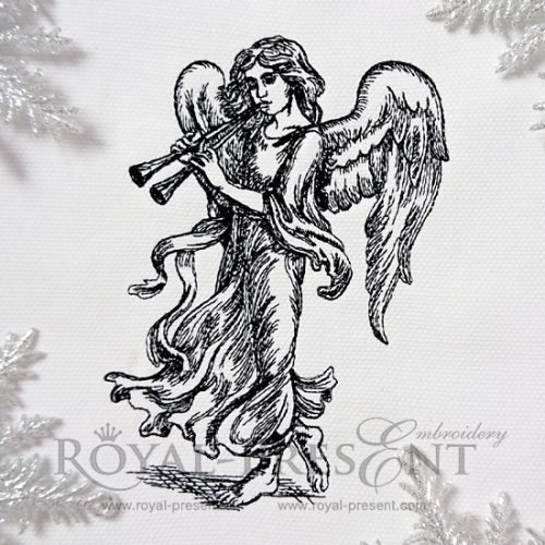 Machine Embroidery Design Angel with flutes Machine Embroidery Design Angel with flutes