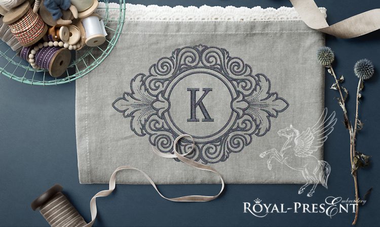 Machine Embroidery Design Line Art Baroque Monogram Blank