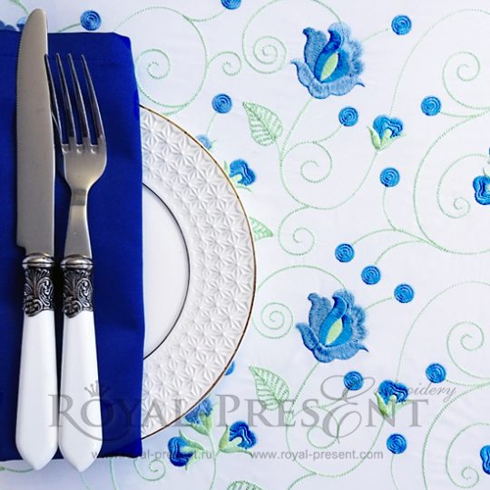 Machine Embroidery Design Endless blue flowers Machine Embroidery Design Endless blue flowers