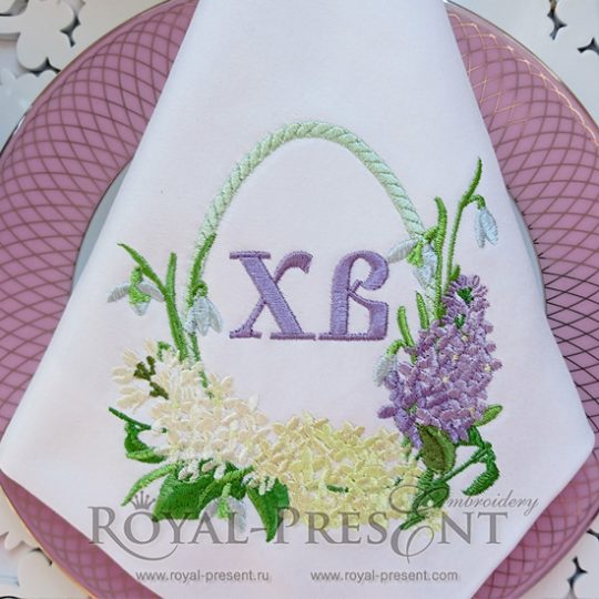 Machine Embroidery Design Lace Easter egg with lilac and snowdrops Machine Embroidery Design Lace Easter egg with lilac and snowdrops