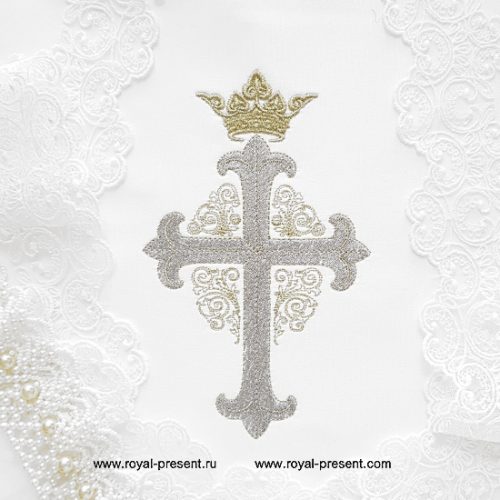 Machine Embroidery Design Cross with crown and ornate boarder Machine Embroidery Design Cross with crown and ornate boarder