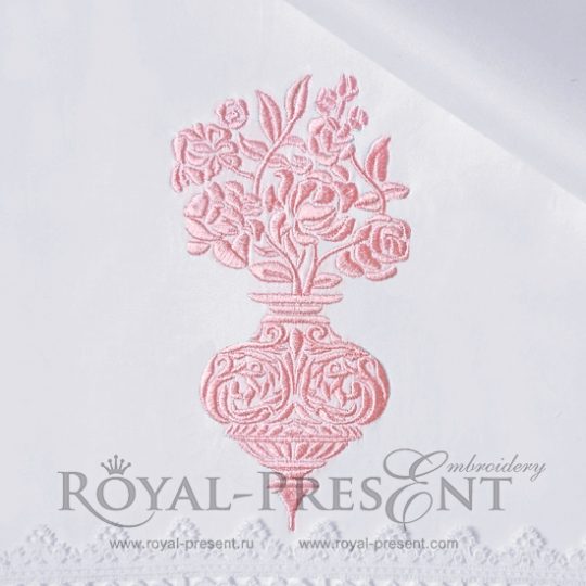 Damask Machine Embroidery Design Vase with flowers - 2 sizes Damask Machine Embroidery Design Vase with flowers - 2 sizes