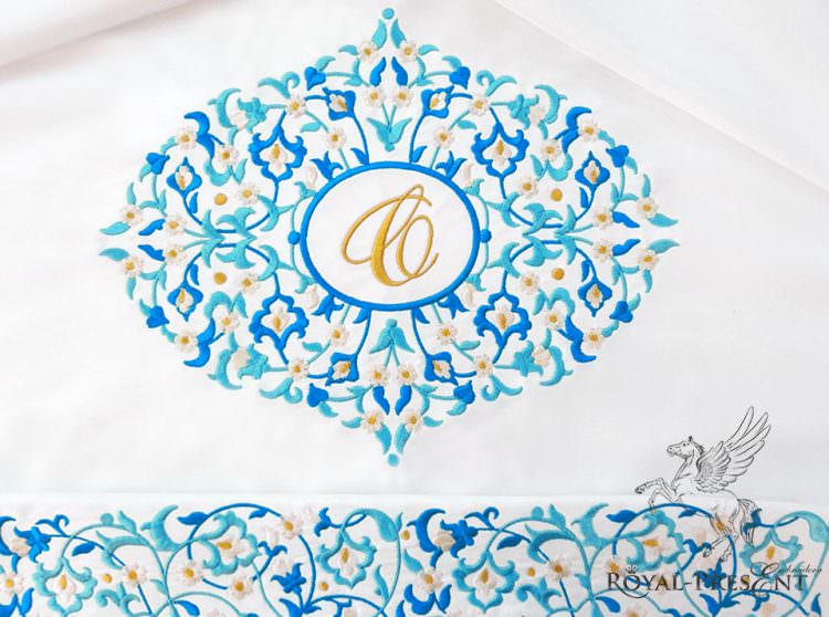 Machine Embroidery Design Blue Eastern Blank Monogram