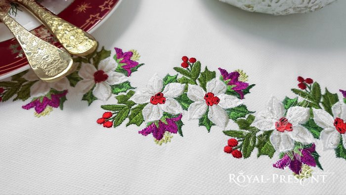 Christmas Machine Embroidery Design Poinsettia border Christmas Machine Embroidery Design Poinsettia border