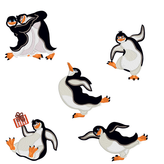 Machine Embroidery Designs Funny dancing penguins Machine Embroidery Designs Funny dancing penguins