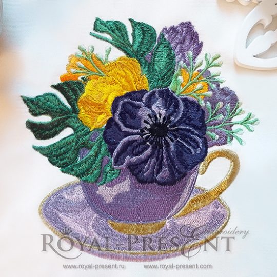 Machine Embroidery Design Anemone in the teacup Machine Embroidery Design Anemone in the tea cup