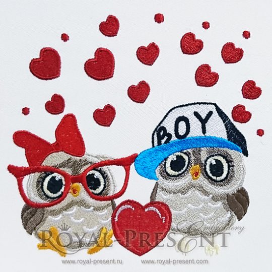 Machine Embroidery Design Two Cute Owls with heart Machine Embroidery Design Two Cute Owls with heart