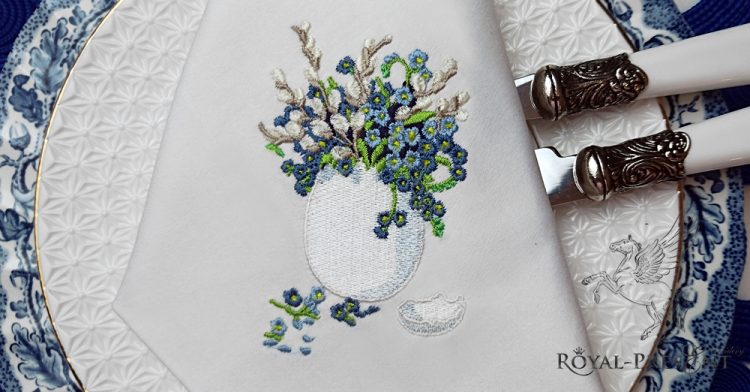 Machine Embroidery Design Easter egg with forget-me-not Machine Embroidery Design Easter egg - 2 sizes