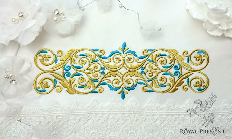 Machine Embroidery Design Vintage Gold with a blue Machine Embroidery Design Vintage Gold with a blue border - 4 sizes