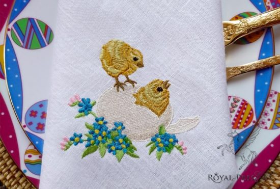 Machine embroidery design Two Easter Chicks