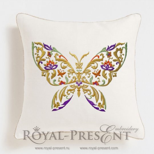 Machine Embroidery Design Decorative butterfly with mix of floral ornament elements Machine Embroidery Design Decorative butterfly with mix of floral ornament elements - 3 sizes
