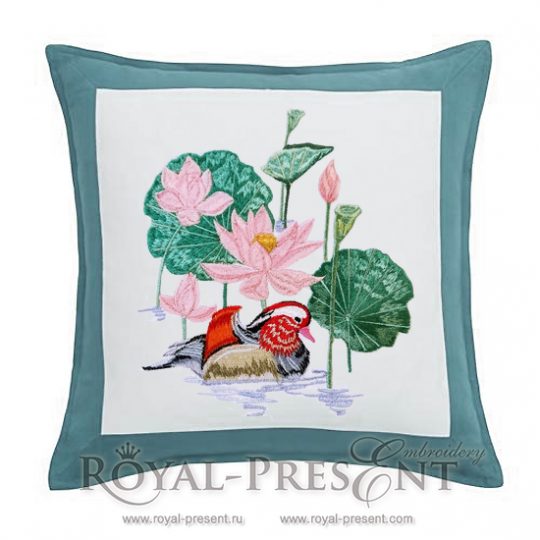 Machine Embroidery Design Lotus pond and mandarin duck - 2 sizes