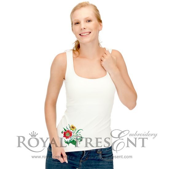 Machine Embroidery Design Poppies and lilies of the valley - 2 sizes