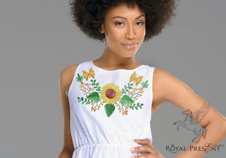 Machine Embroidery Design Sunflowers and butterflies - 2 sizes