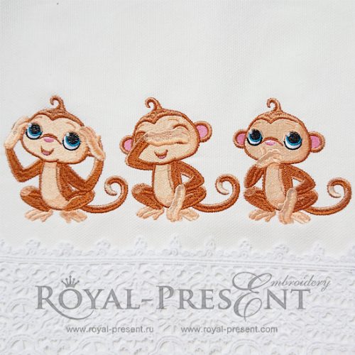 Machine Embroidery Design Three Cute Monkeys Machine Embroidery Design Three Cute Monkeys