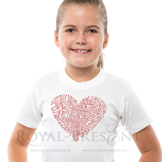 Machine Embroidery Design Computer heart with motherboard elements