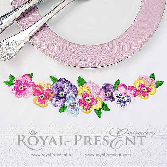 Machine Embroidery Design Romantic Pansies Floral Border