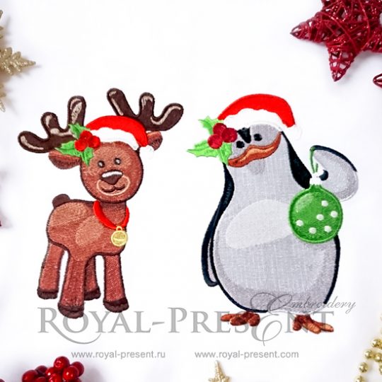 Machine Embroidery Designs Christmas Penguin and Reindeer - 2 sizes Machine Embroidery Designs Christmas Penguin and Reindeer - 2 sizes