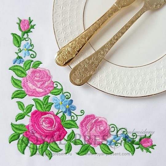 Corner Machine Embroidery Design Pink Roses Corner Machine Embroidery Design Pink Roses - 3 sizes