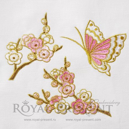 Machine Embroidery Designs Sakura branches and butterfly Machine Embroidery Designs Sakura branches and butterfly