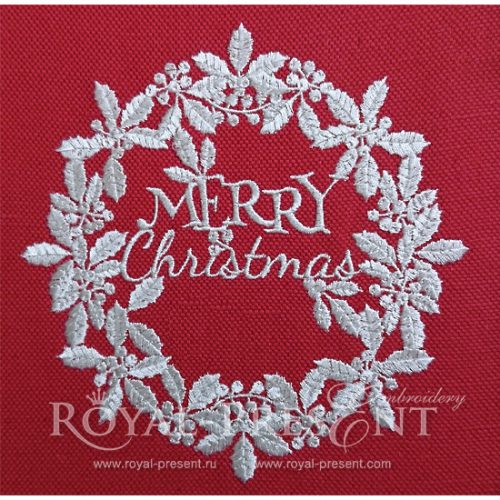 Machine Embroidery Design White Merry Christmas Wreath Machine Embroidery Design White Merry Christmas Wreath