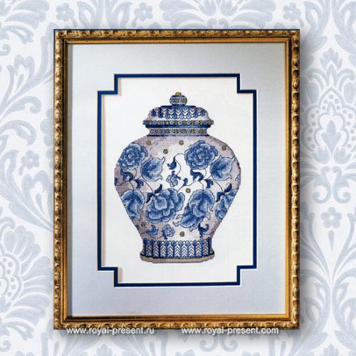 Cross-stitch machine embroidery design Chinese vase Cross-stitch machine embroidery design Chinese vase