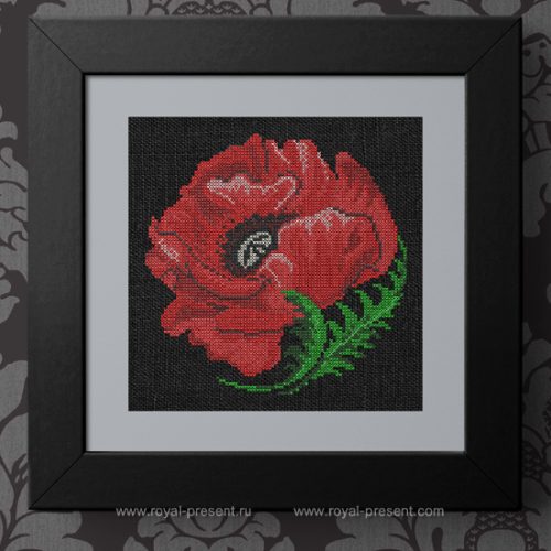 Cross-stitch Machine Embroidery Design Red poppy flower Cross-stitch Machine Embroidery Design Red poppy flower
