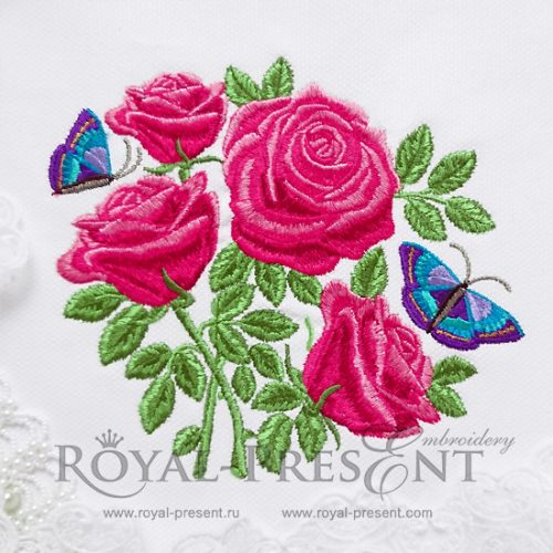 Machine Embroidery Design Garden roses with butterflies Machine Embroidery Design Garden roses with butterflies
