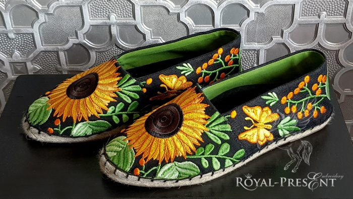 Sunflowers Espadrilles Machine Embroidery Pattern Sunflowers Espadrilles Machine Embroidery Pattern