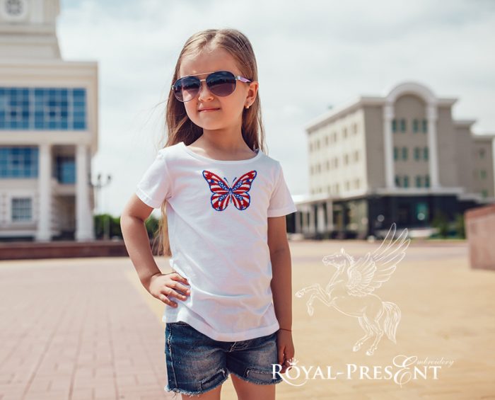 Machine embroidery design USA flag butterfly - 2 sizes