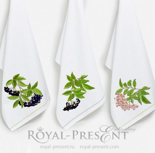 Three Elderberry Branches Machine Embroidery Designs