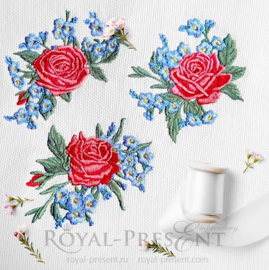Roses and forget-me-nots Machine Embroidery Designs Roses and forget-me-nots Machine Embroidery Designs