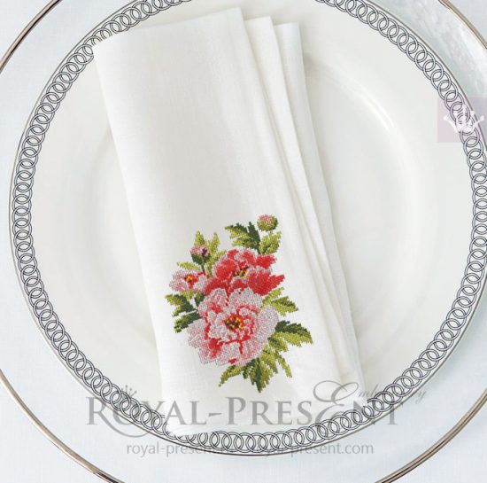 Peonies Cross-stitch Machine Embroidery Design Peonies Cross-stitch Machine Embroidery Design