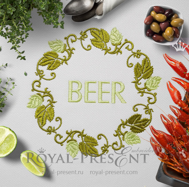 Hop Wreath Machine Embroidery Design