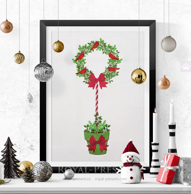 Christmas tree wall art machine embroidery design