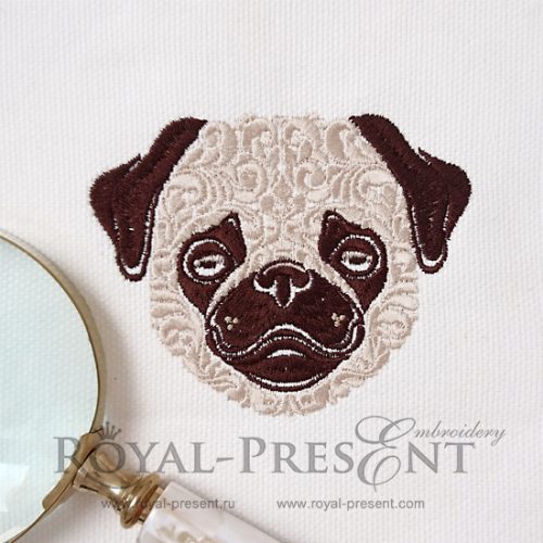 Ornamental Machine Embroidery Design Pug dog Ornamental Machine Embroidery Design Pug dog